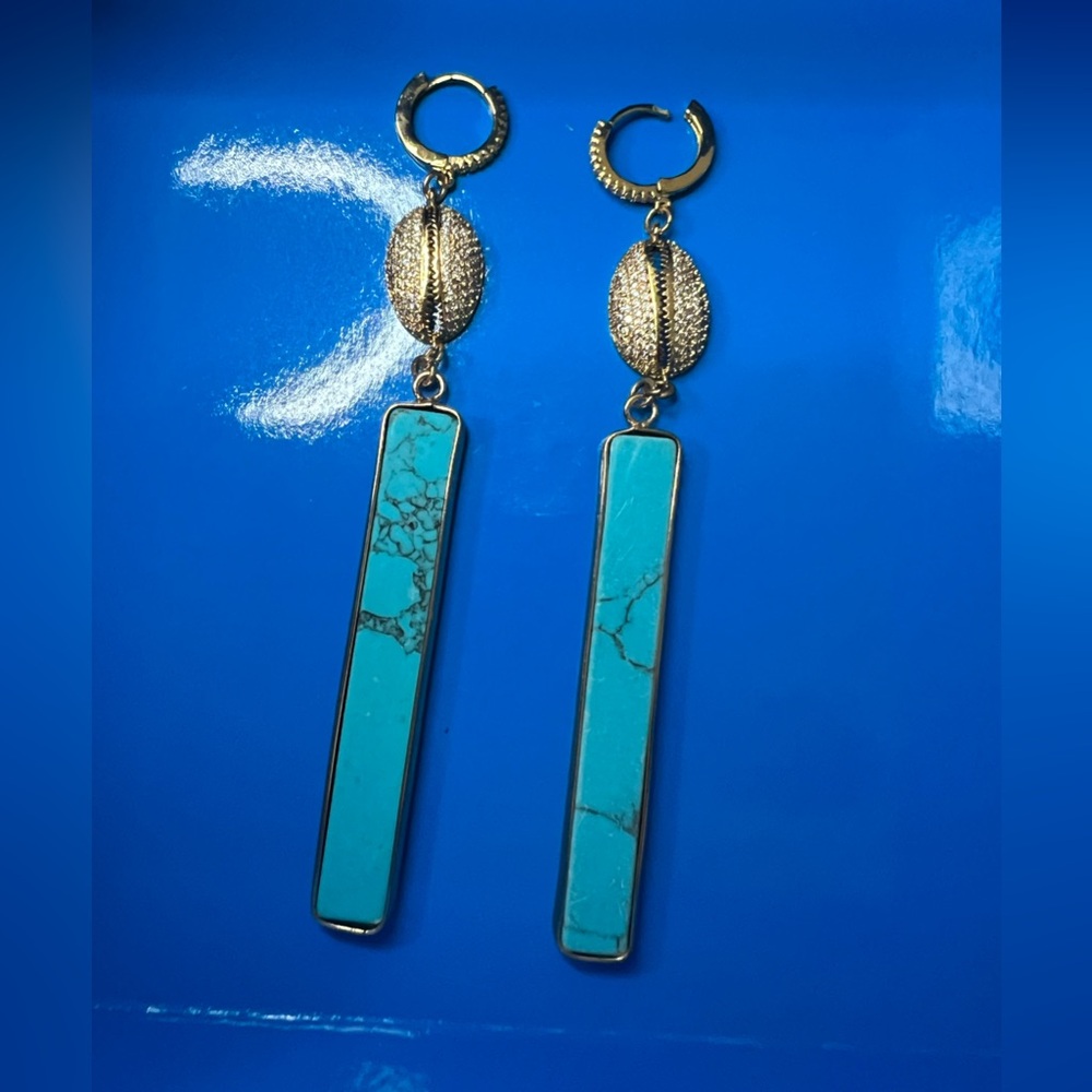 Gold and Faux Turquoise Dangle Earrings
